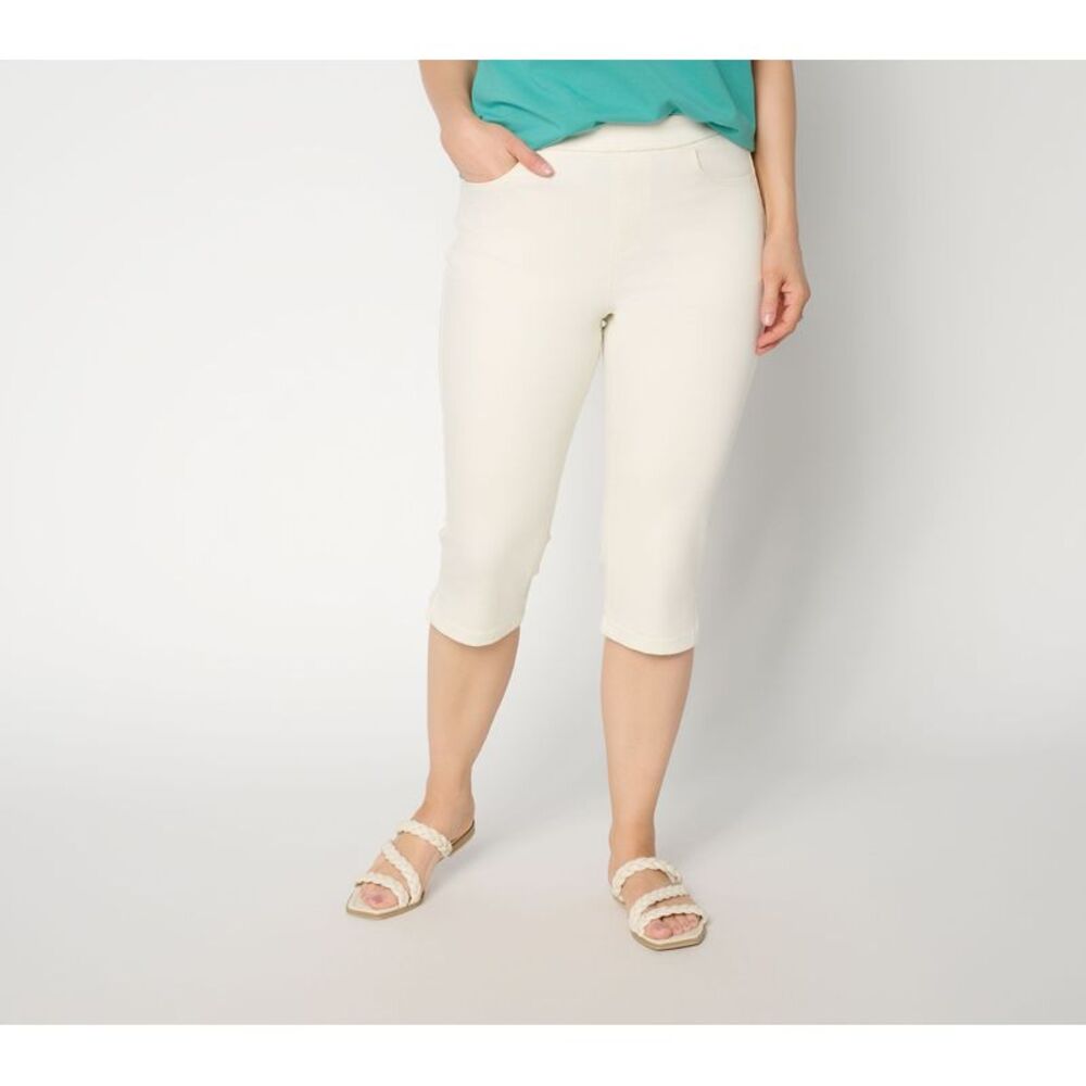 Susan Graver Women's Pants Sz 14 Denim Pull-On Pedal Pusher White